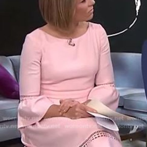 Eliza J Pink Bell Sleeve Fit and Flare Laser Cut Dress With Pockets - Picture 6 of 12